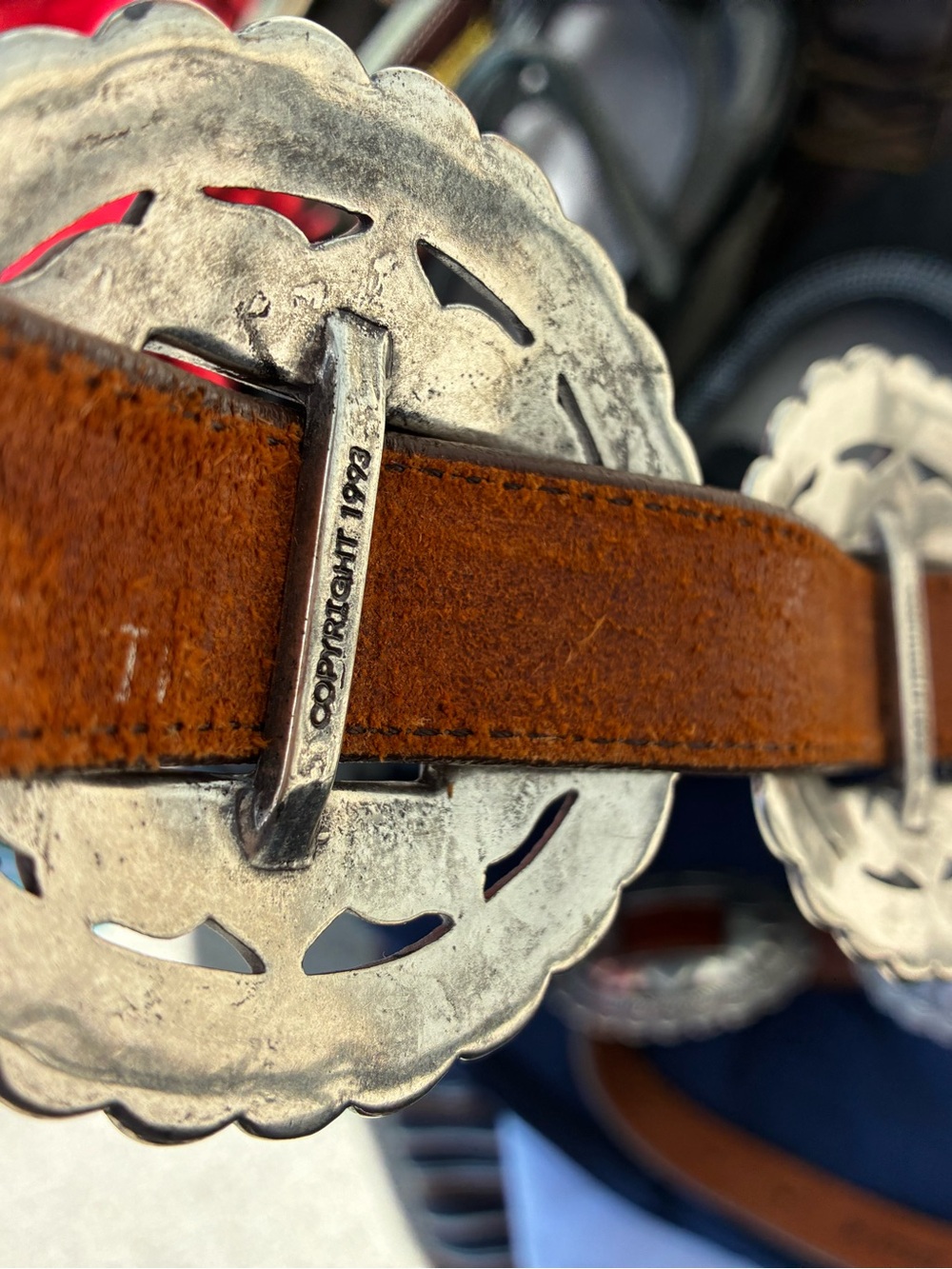 Brighton Festival Boho Western Brown Leather Concho Belt Silver-Tone Flower 1993 - Picture 4 of 6